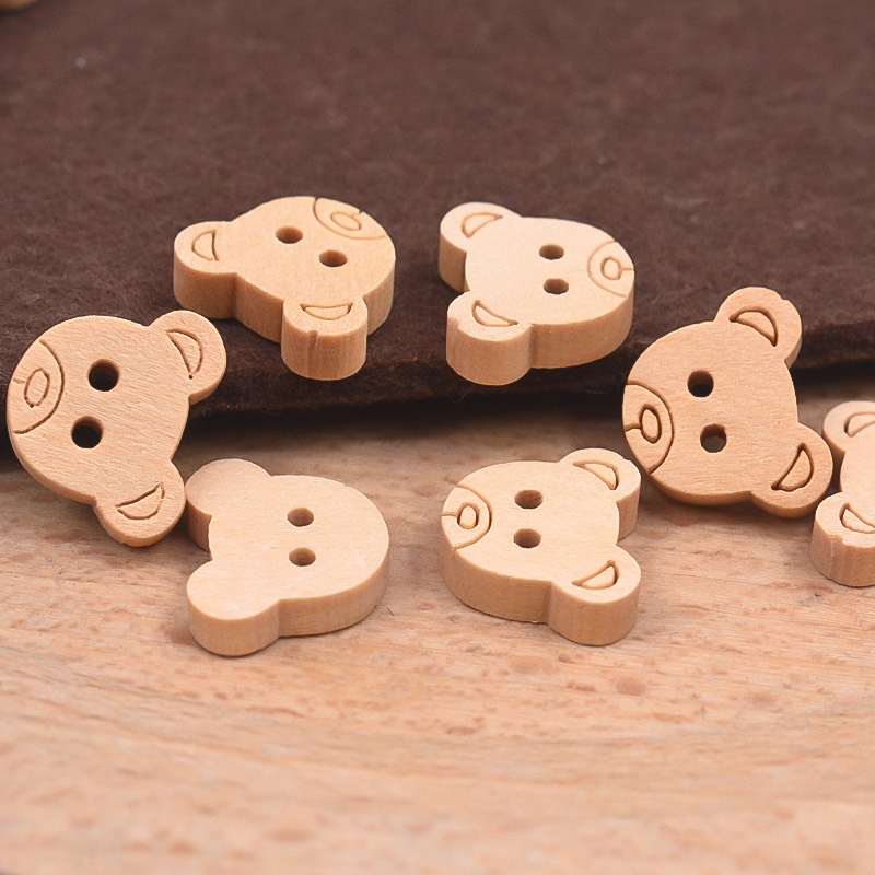 (5 cái) Nút gỗ hình mặt gấu Mini xinh xắn size 1.5cm