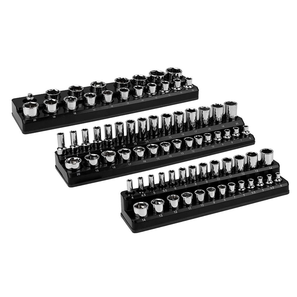 RBJ4 3Psc 1/4" 3/8" 1/2" Drive ic Socket Organizer Set Professional Attaches To Metal Wall ic