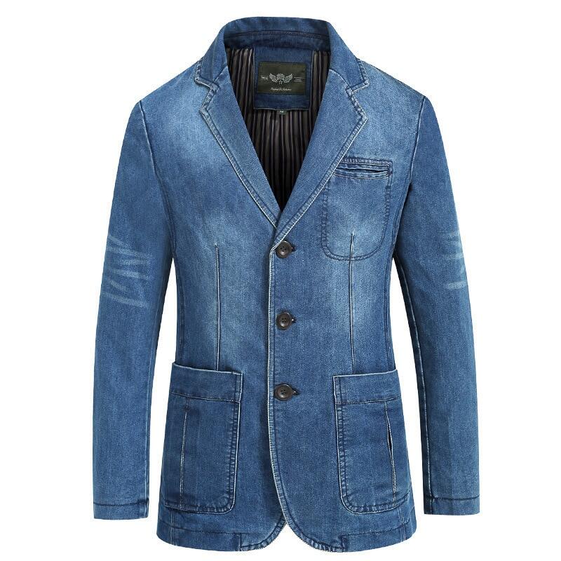 Áo khoác blazer denim mới cho nam Áo khoác com lê cổ điển cotton thời trang cho nam Áo khoác màu xanh dương 4XL Áo khoác Denim cho nam quần Jean dáng ôm tr