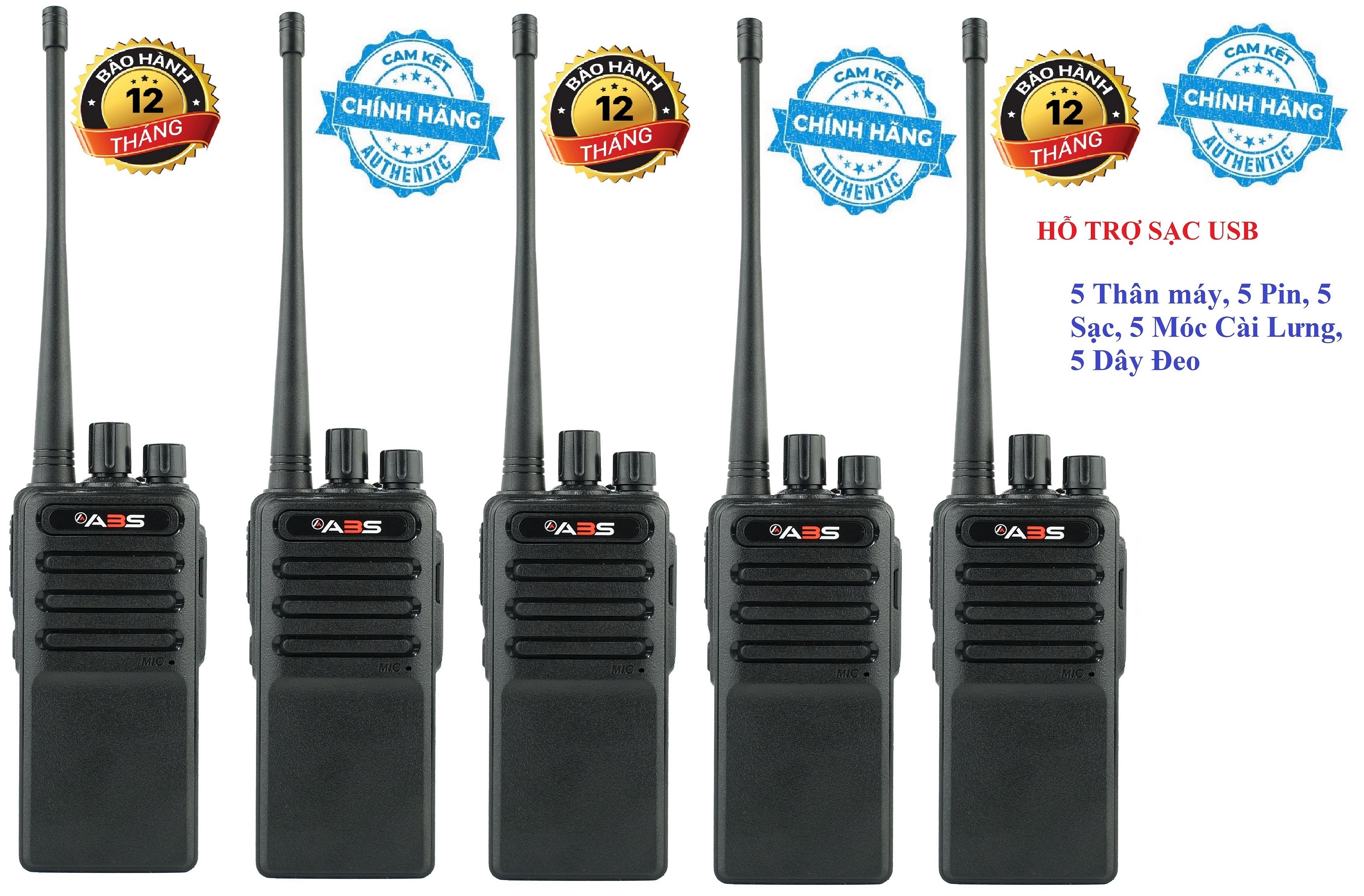 Bộ 5 Bộ đàm chất lượng cao ABS CP6688 (Sạc đế đi kèm, Hỗ trợ cổng sạc USB)