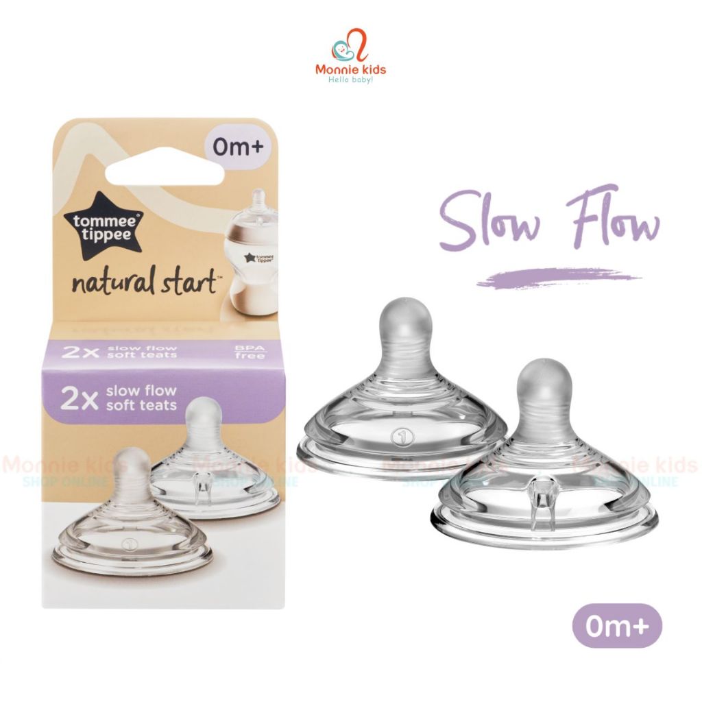 Núm ti bình sữa Tommee Tippee Natural Start cho bé, núm ty silicone siêu mềm - Monnie Kids
