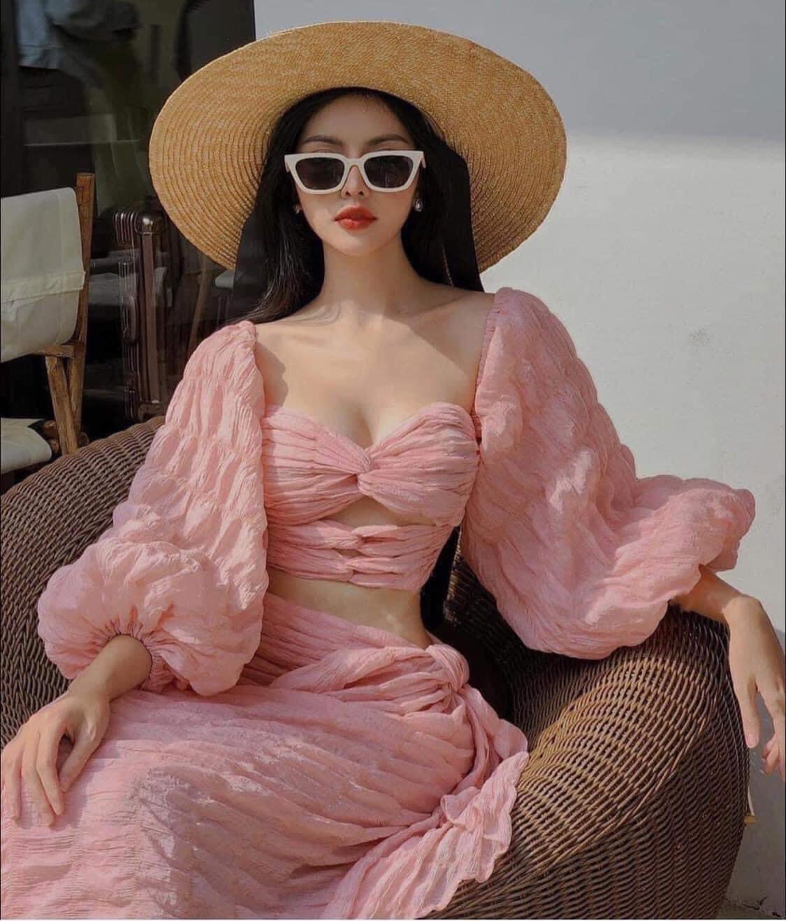 Set maxi bikini đi biển gồm 3 món ( chất liệu xốp) TD080