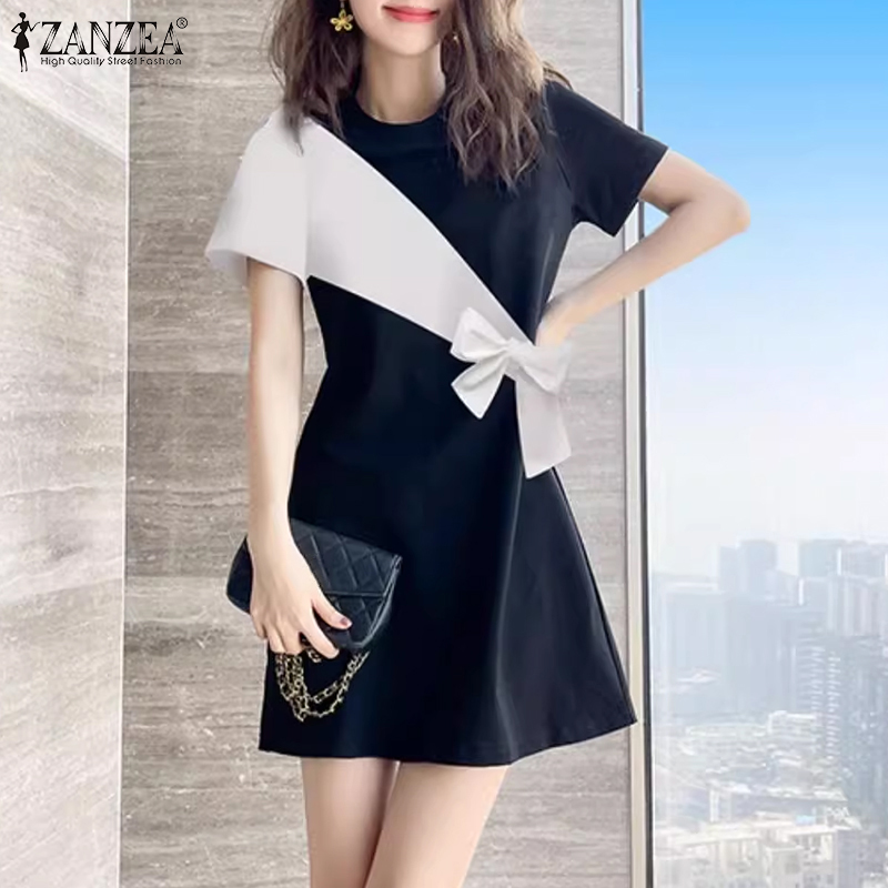 ZANZEA%20Korean%20Style%20Women's%20Dresses%20Fashion%20Casual%20Short%20Sleeve%20O-Neck%20Party%20Prom%20Kleid%20Loose%20A-Line%20Dress%20-%20Image%204