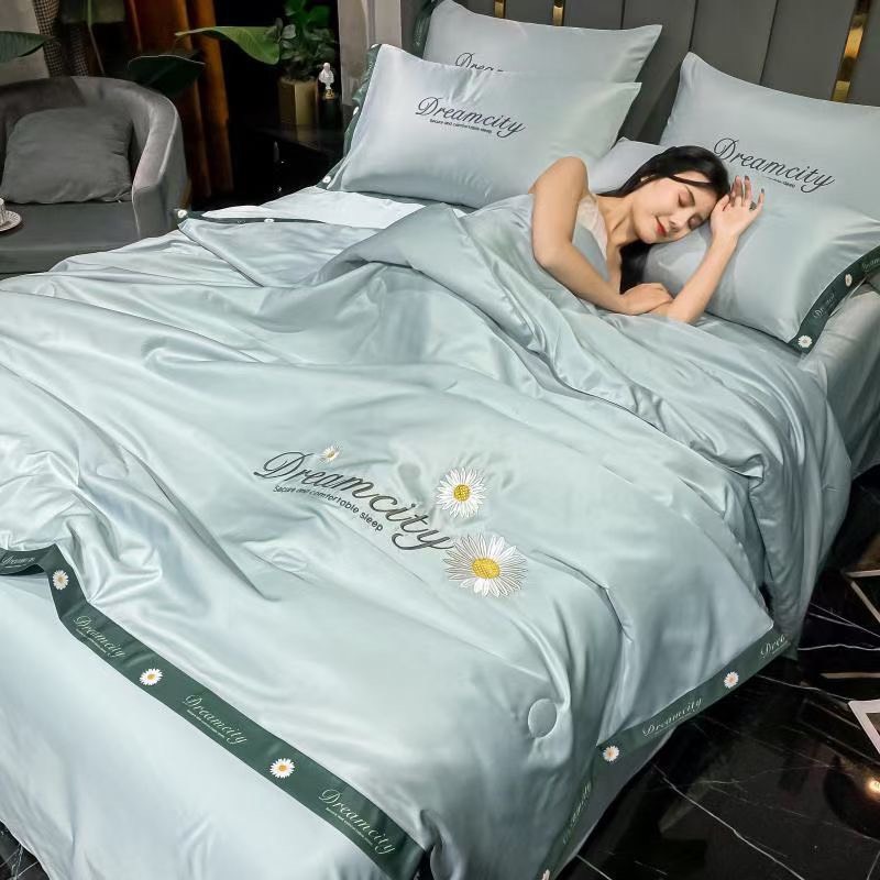(❤GIÁ CỰC RẺ ) Bộ Chăn Ga Lụa Satin Dreamcity Chăn Chần Hè Set 4 Món