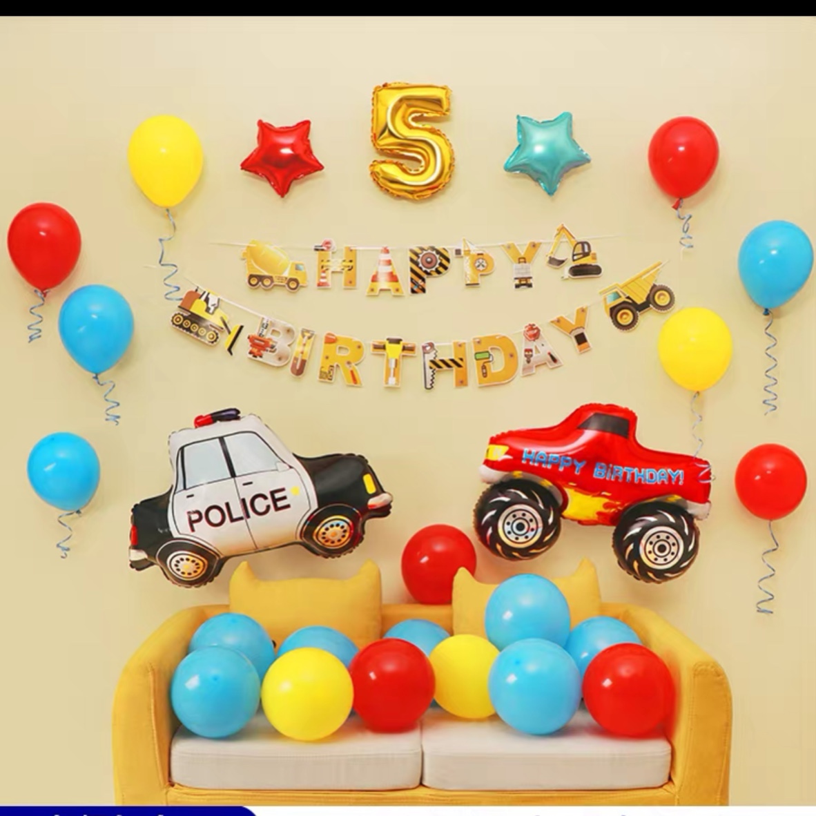 set trang trí sinh nhật chủ đề xe