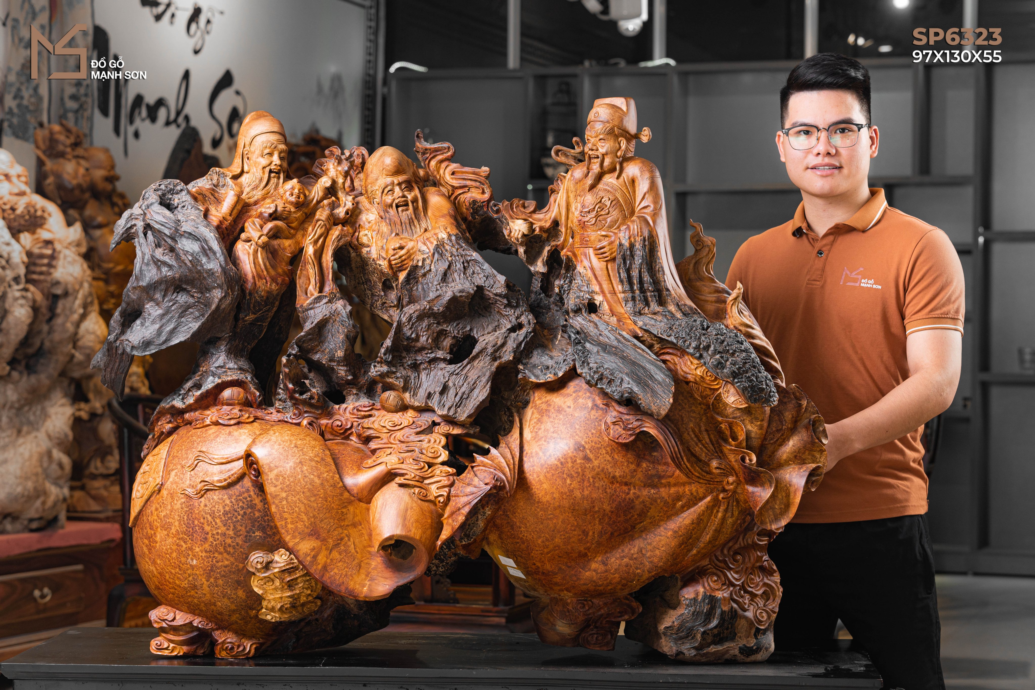 Tượng Gỗ Tam Đa (Gỗ Nu Hương)