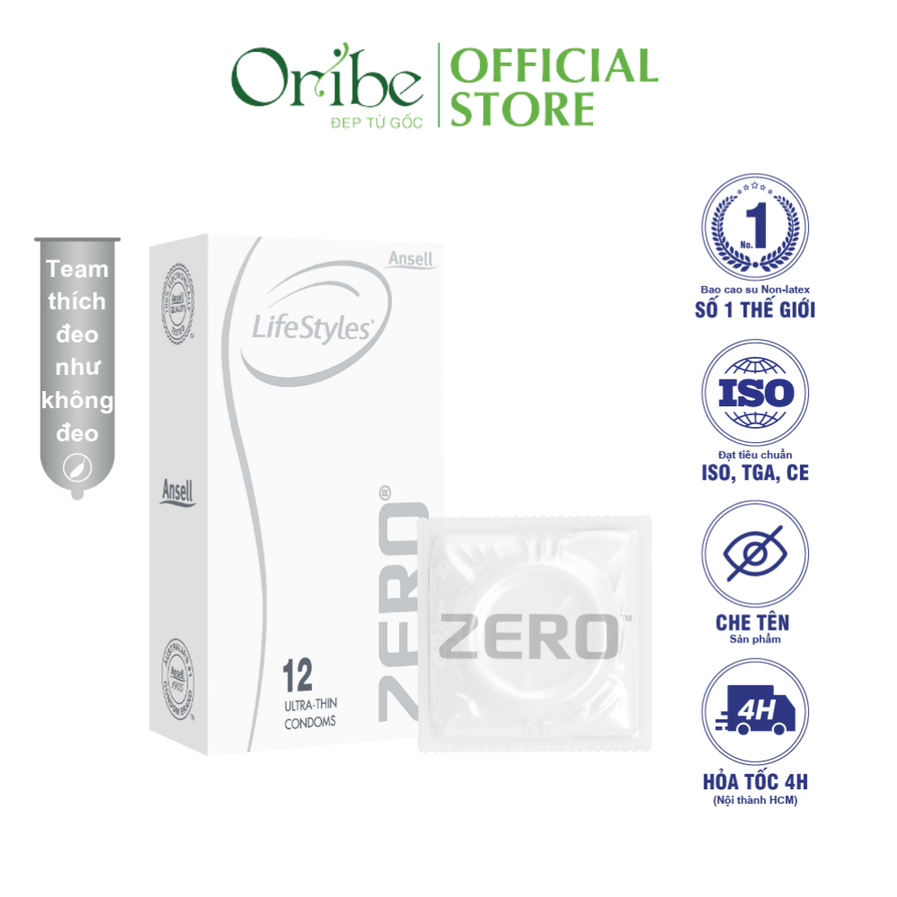 Bao cao su lifestyles zero super thin siêu mỏng cao cấp hộp 12 bao
