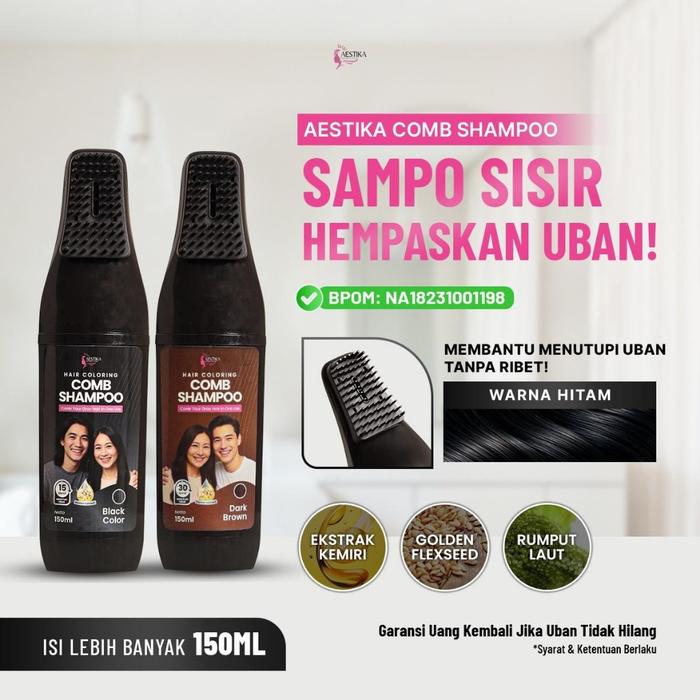Aestika Hair Coloring Shampoo kemasan botol dengan sisir aplikator 150 ml