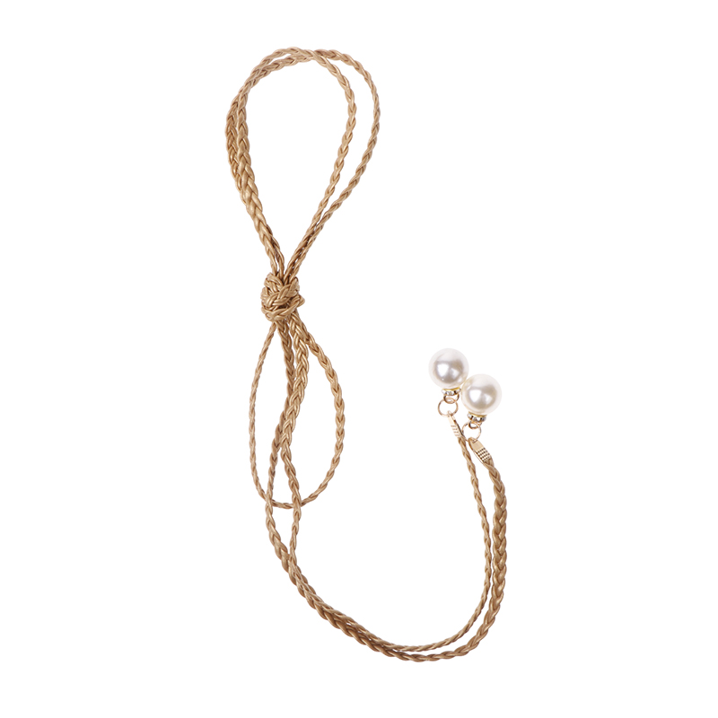 Retro PU Braided Pearl Belt Chain Versatile Women Leather Rope Waistband Love Buckle Jeans Dresses Clothing Accessories. 