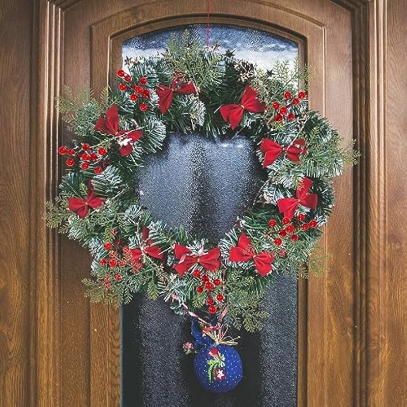 1PC Artificial Pine Leaves Branches with 8PCS Artificial Red Berry Stems Christmas Artificial Pine Branches Green Plants Pine Needles for DIY Christmas Garland Wreath Gift Decoration