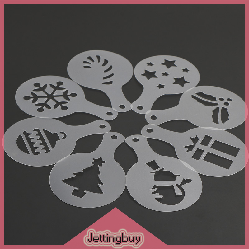【Jettingbuy】 Flash Sale 8pcs/set Practical Cake Stencils Mold Christmas Coffee Mold Pastry Tools Cookie Decoration