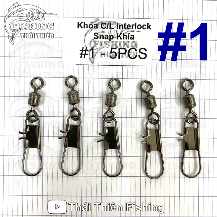 Khóa link câu cá c/l interlock snap khía vỉ 5 cái chuyên dùng câu cá tra, các loại cá lớn