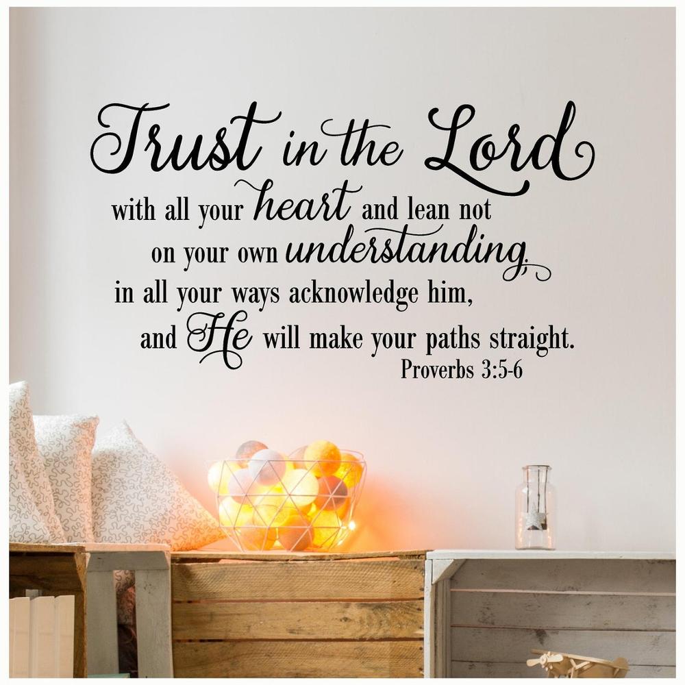 Trust In The Lord With All Your Heart Proverbs 3:5-6 Bible Verse Wall Sticker Bible Verse Jeseus God Wall Decal Vinyl Decor
