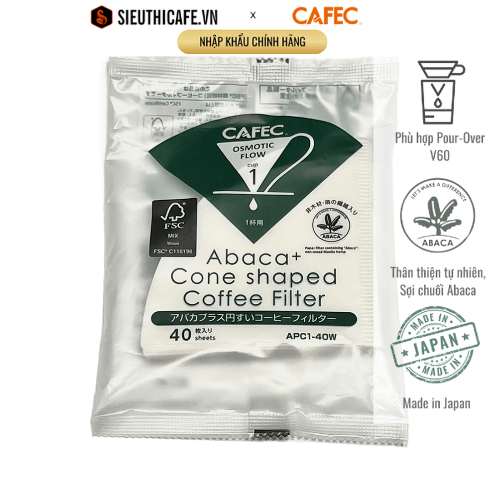 Coffee filter paper cafec abaca + V60 - 40 sheets size V60 01/02 filter paper for coffee quality-Japanese import