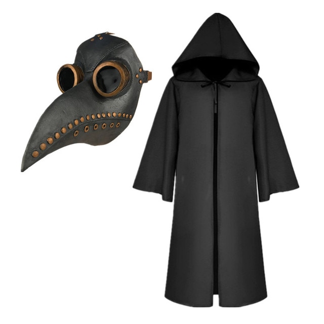 2023 Plague Doctor Costume Hooded Cloak Long Nose Beak Latex Mask Halloween Cosplay Cloak Costume for Kids and Adult Party