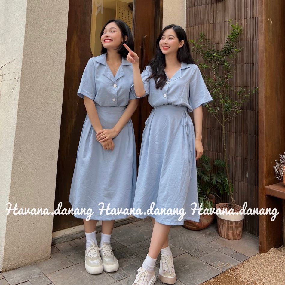Set sơ mi chân váy đũi 🎉 [ ẢNH THẬT / FREESHIP ] 🎉 chân váy có chun