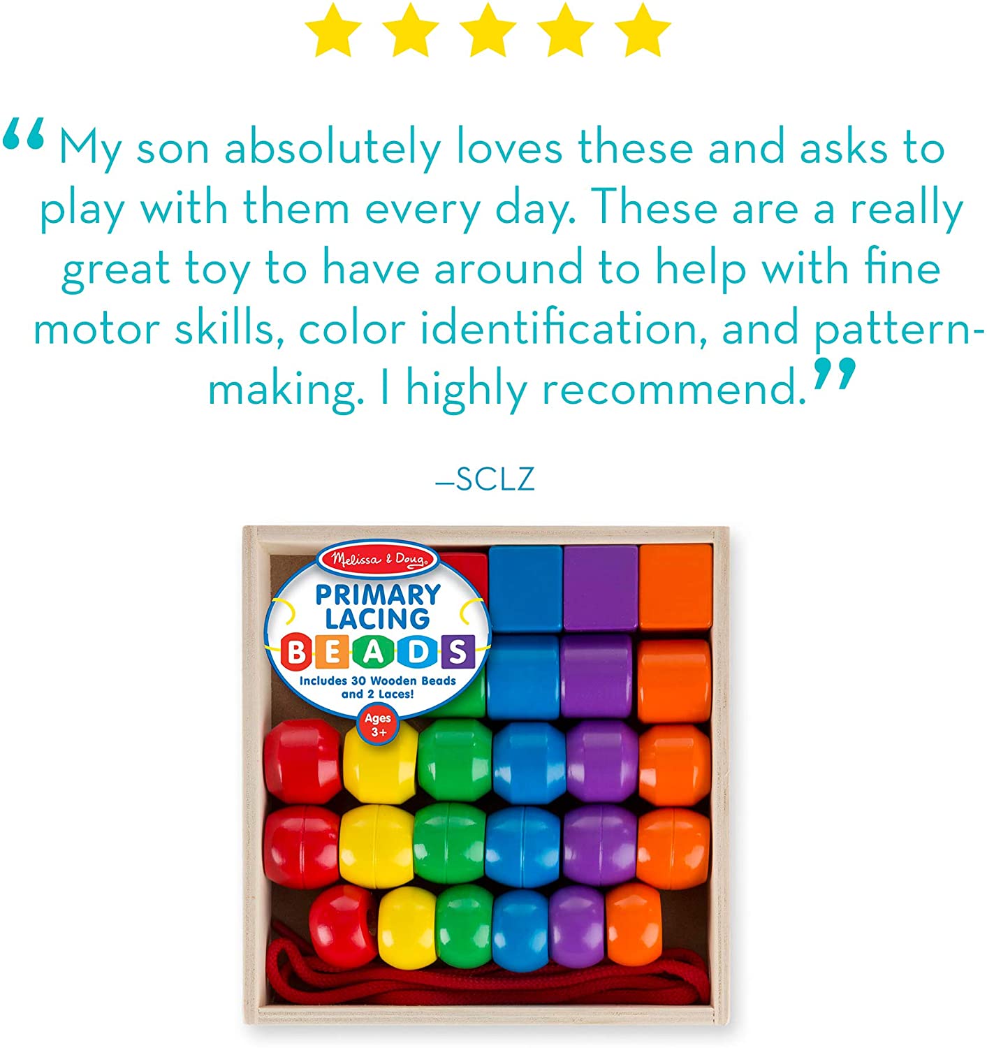 Melissa and Doug Primary Lacing Beads Educational Toy With 30