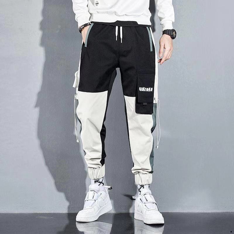 ALVIN# Colorblock Multi-pocket Cargo Pants Men Elastic waistband Korean ...