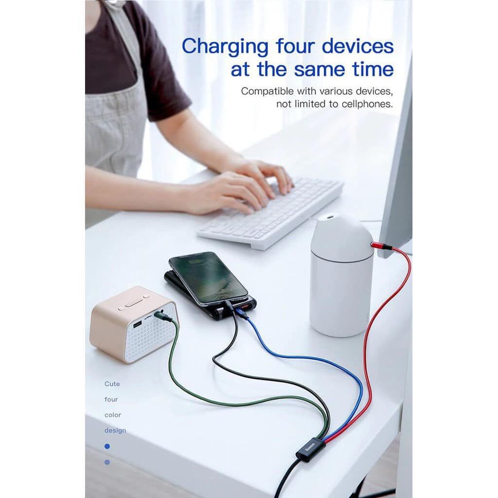 Cáp Sạc Nhanh Baseus Rapid Series 4In1 (Usb To 2Ios+Micro+C 3.5A-1.2M) Đen