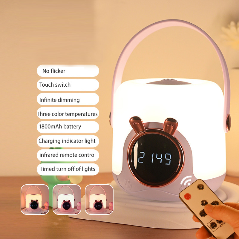 Night light ABS portable clock light home intelligent remote control USB charging digital display alarm clock eye protection atmosphere night light