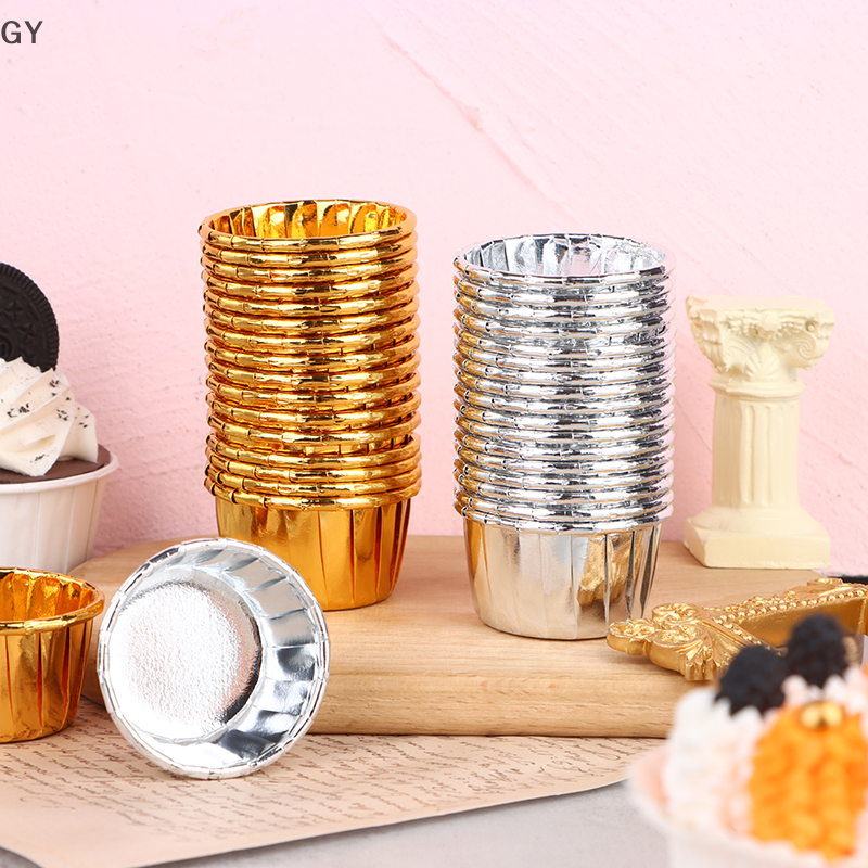 GY 50pcs mini cupcake Foil Cupcake Wrapper Paper Gold Silver Cupcake Baking Cups