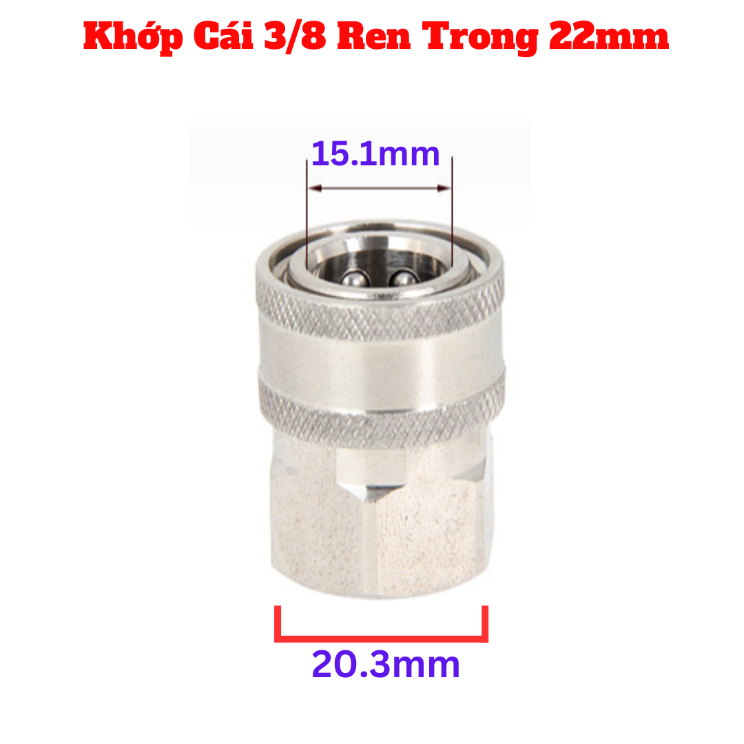 Bộ khớp nối nhanh 3/8 inox ren 22mm cho máy rửa xe, phụ kiện máy rửa xe