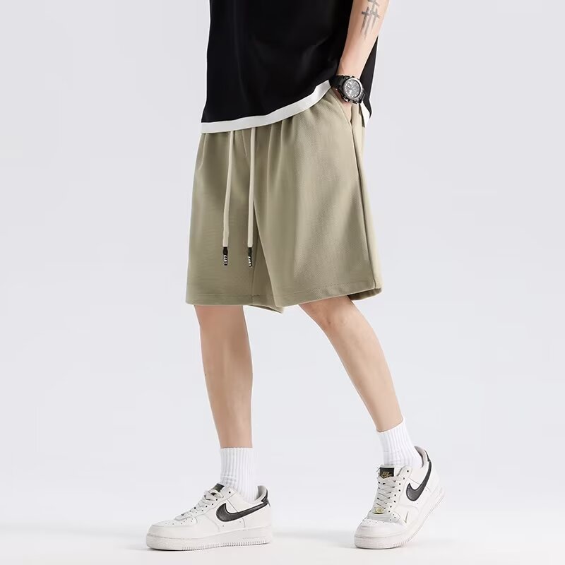 KYUSHUAD Men's shorts - new elastic waist loose casual wide leg pants Drawstring solid color athletic shorts