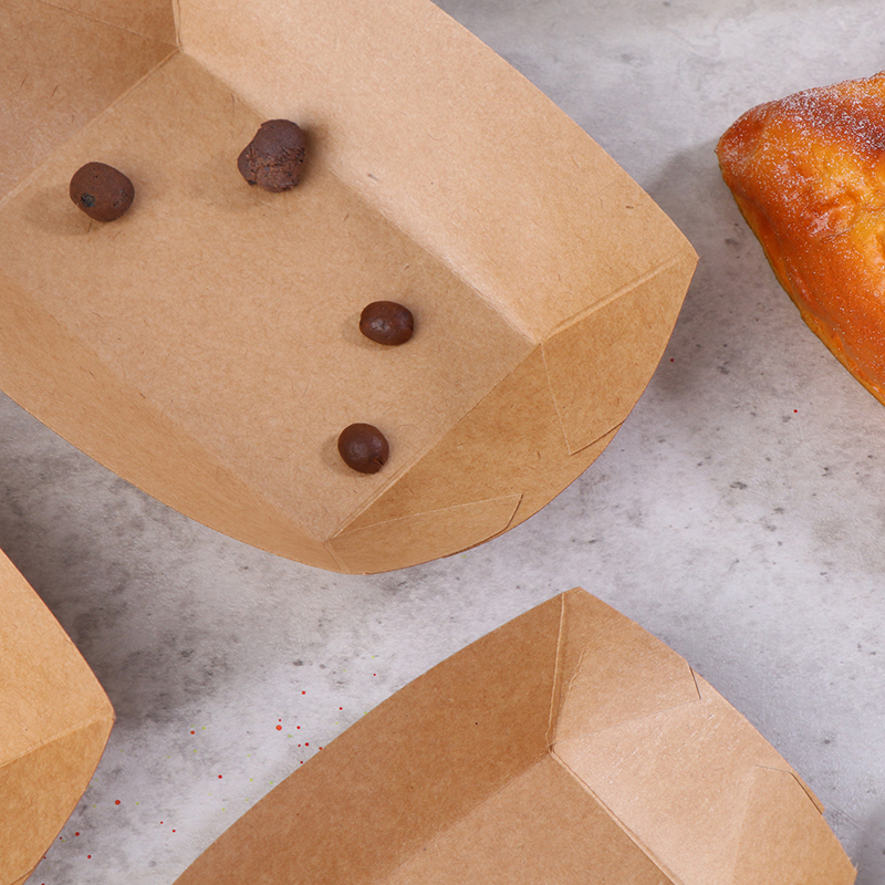 10Pcs Disposable Kraft Paper Boats Plates Tray Sushi Boat Box Coated Oil-Proof Paper Box Fried Food Packaging Box Party Supplies. 