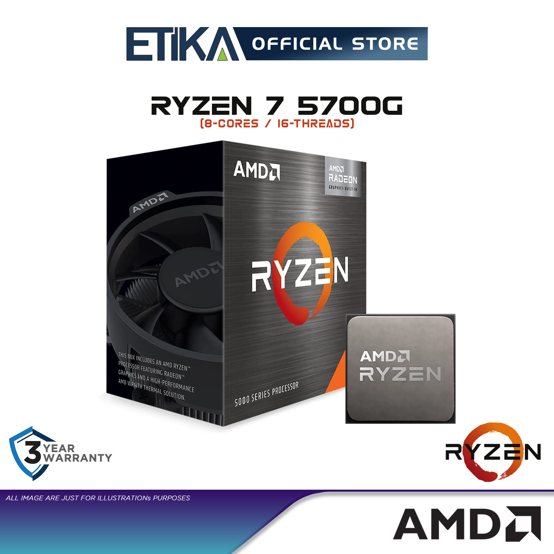 Amd Ryzen 7 5700g 8 Cores Am4 Socket Cpu Processor Amd Radeon Graphics Amd Wraith Stealth 4175