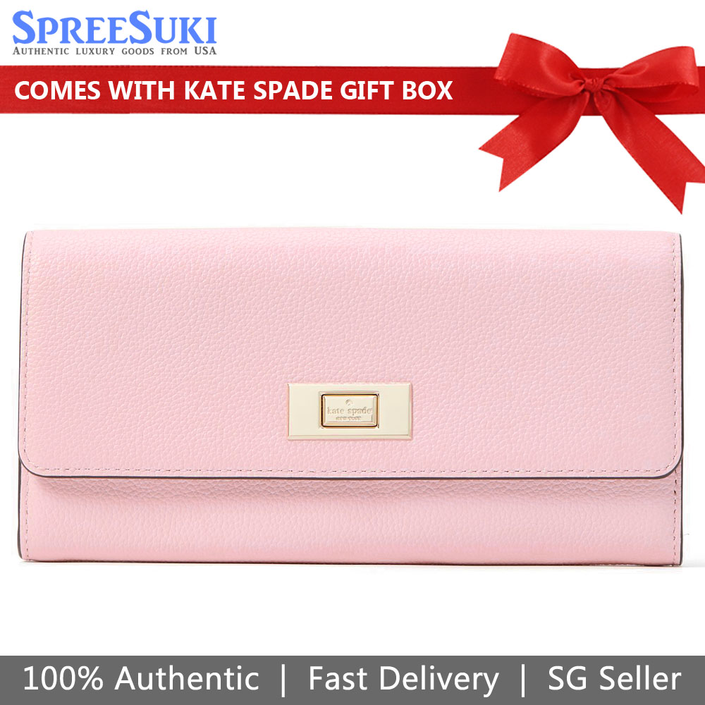 Kate Spade Wallet In Gift Box Long Wallet Lucia Pebble Leather Large Slim  Flap Wallet Chalk Pink # K7182 | Lazada Singapore