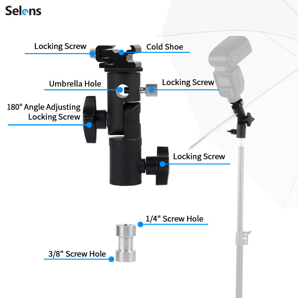 Selens 80in Photography Reflective Umbrella Light Stand Flash Bracket Mount Kit