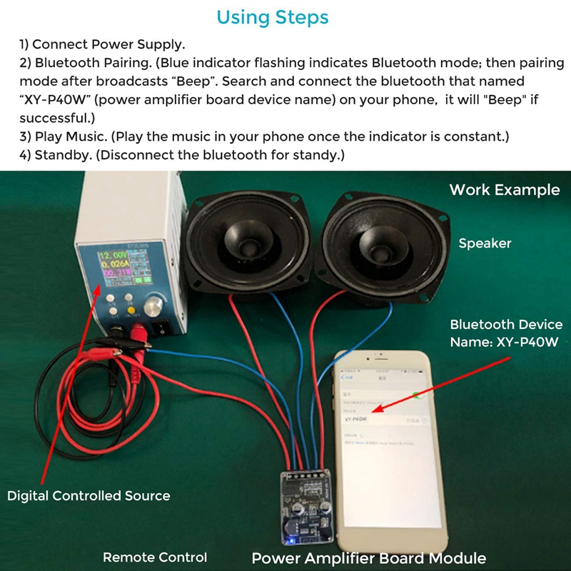 Stereo Bluetooth Power Amplifier Board Remote Control 5V 12V 24V 20W ...