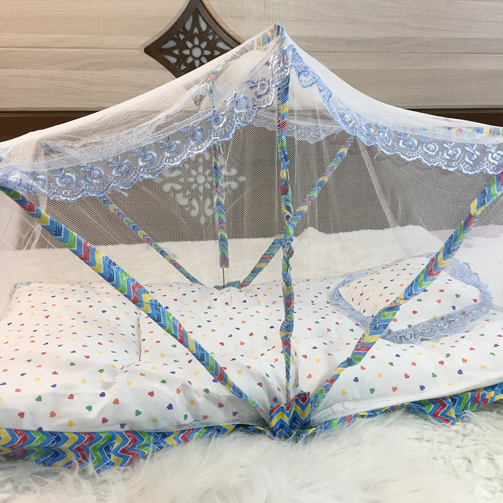 High Export Quality Fancy Baby Sleeping Bag with Hut Style Mosquito Net Frill 0-1 Year Infant Portable Folding Baby Cots Net Infant Sleeping Bag - baby bistar gaddi - baby nest bed accessories for baby, bistar infant newborn dipper bag multicolored. 