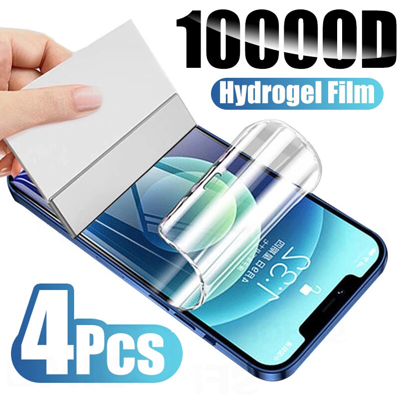 4pcs full cover hydrogel film for iphone 14 pro max 7 8 plus se screen protector for iphone 13 12 11 pro max xr x xs not glass