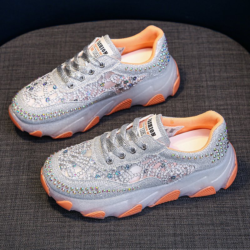 Giày Sneaker Cột Dây Đính Đá Kim Sa Thoáng Khí