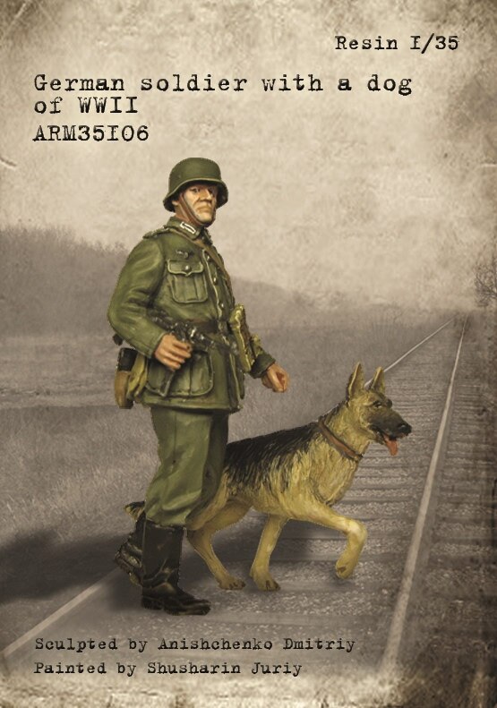 1/35 soldier with a dog of WWII Military scene combination resin kit soldiers GK Military theme Uncoated No colour