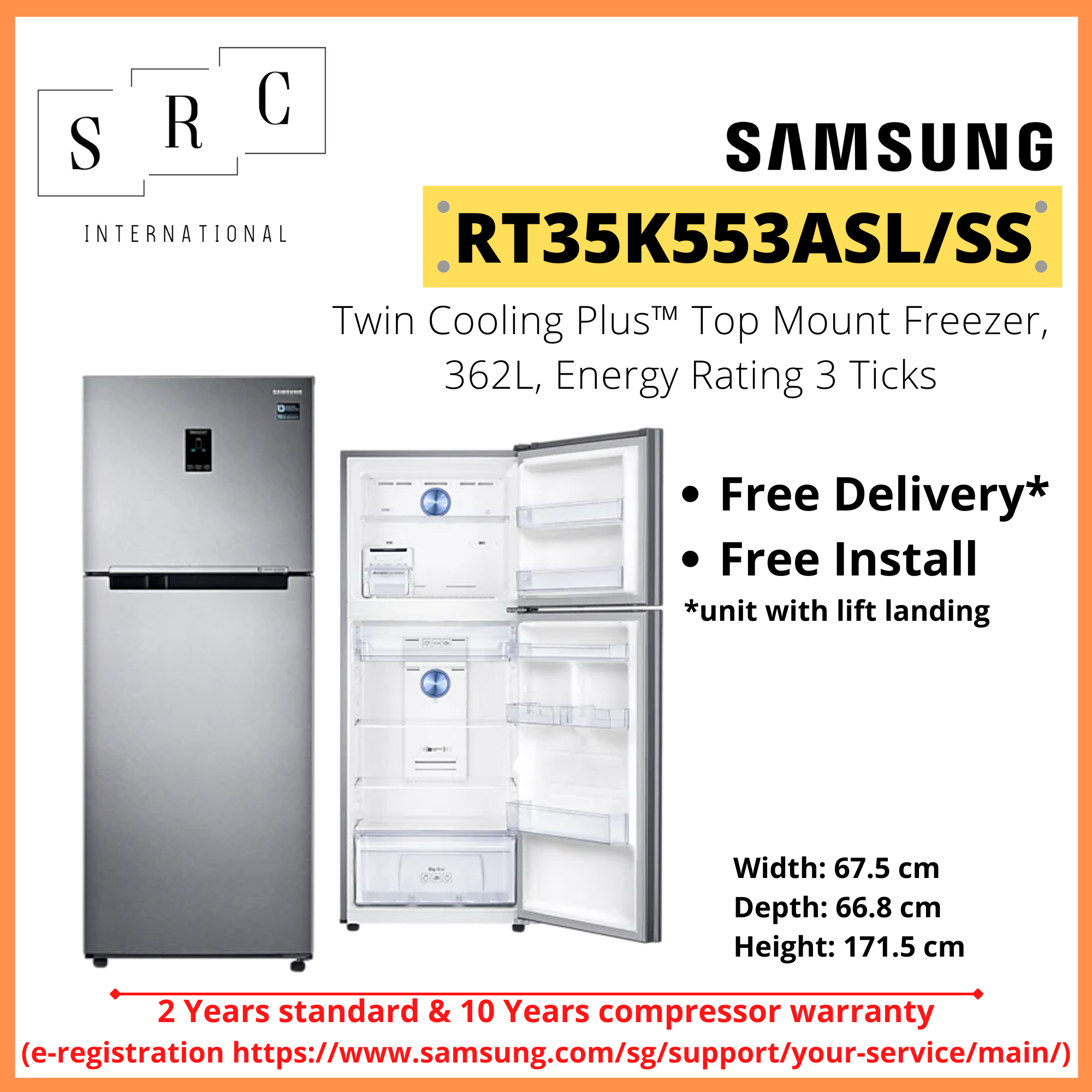 Samsung Rt35k553asl Ss Twin Cooling Plus Top Mount Freezer 362l Energy Rating 3 Ticks Lazada Singapore