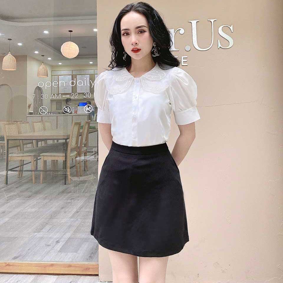 Áo sơ mi cổ lá sen mềm mát phong cách trẻ trung