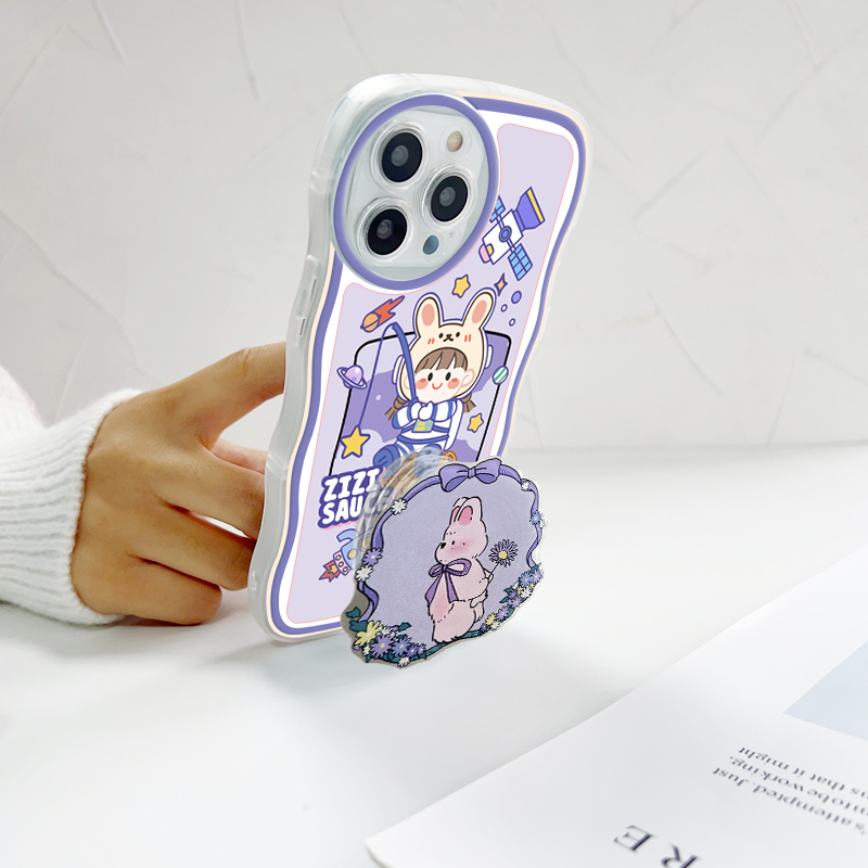 TA for Vivo Y17S Back Cover Cute Space Girl Fashion Wavy Phone Case With Free Holder Camera Protection Transparent TPU Soft Cover.