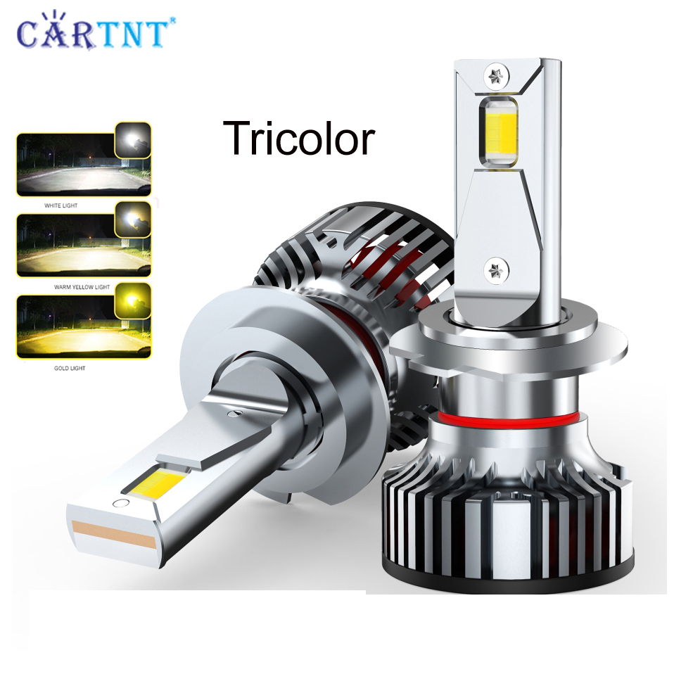 CarTnT 2 Cái Bóng Đèn LED Đèn Pha Ba Màu H8 H7 Đèn Led Canbus H1 3000K