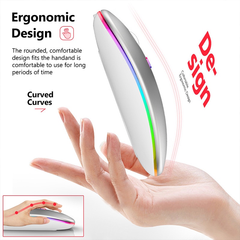 Wireless Mouse For Laptop PC Bluetooth RGB Rechargeable Mouses Wireless Computer Silent Mice LED Backlit Ergonomic Gaming Mause