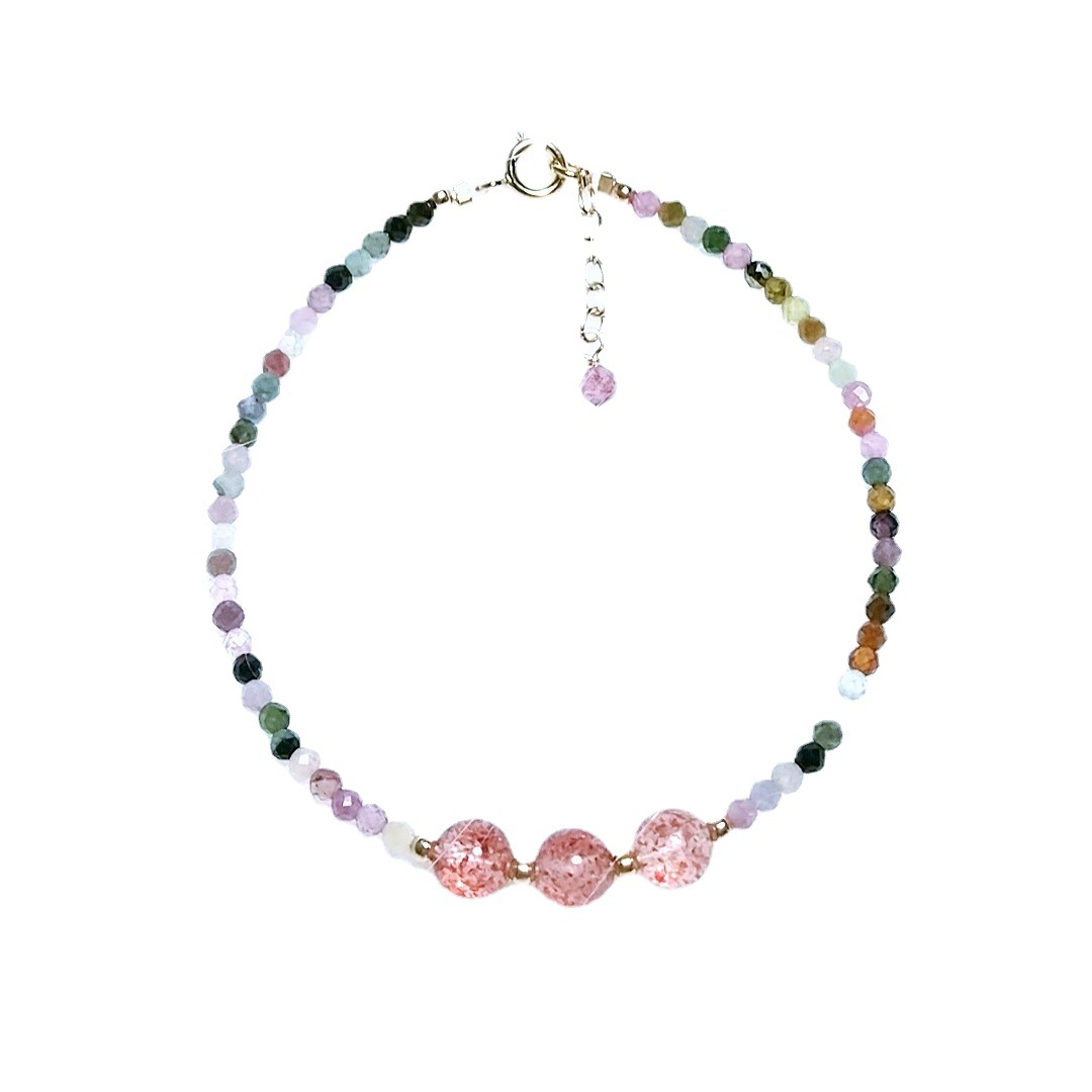 Sale%E3%80%91New%20Natural%20Strawberry%20Candy%20Tourmaline%20Crystal%2014K%20Gold%20Bracelet%20Women's%20Summer%20Handmade%20-%20Image%205