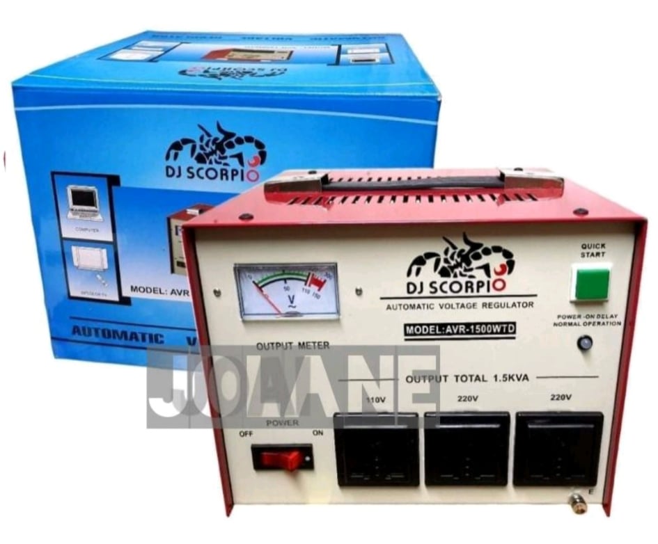 DJ SCORPIO AVR1500WTD AUTOMATIC VOLTAGE REGULATOR WITH POWER ON DELAY