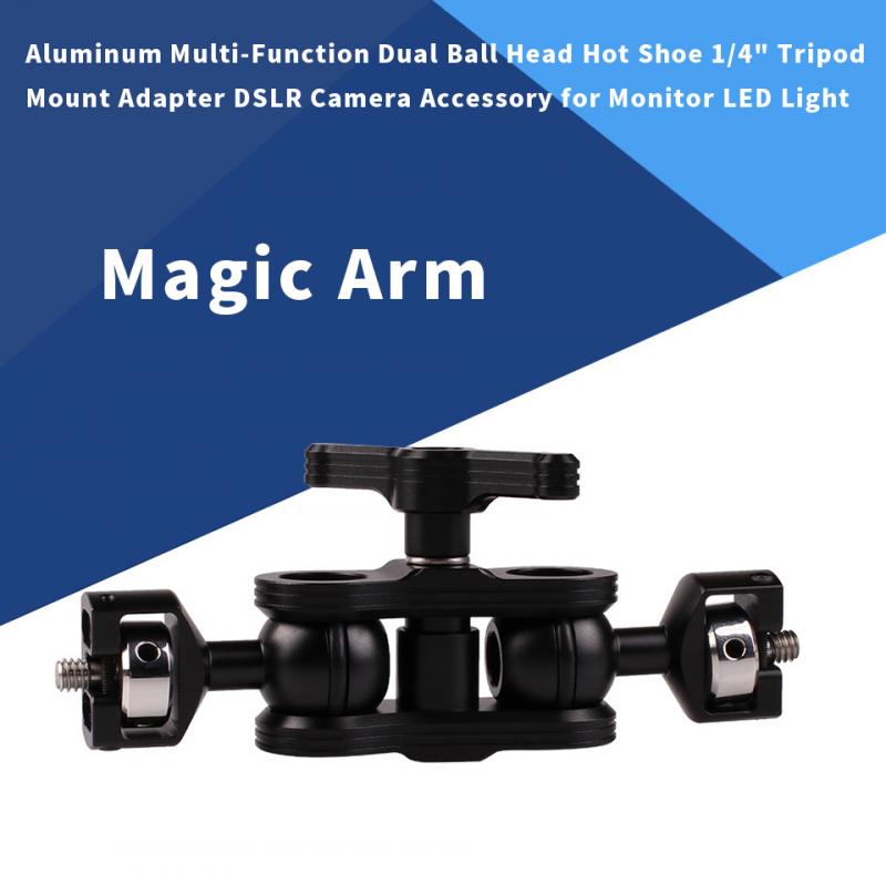Aluminum Magic Arm Dual 1/4" Ball Head Mount Monitor LED Flash Tripod