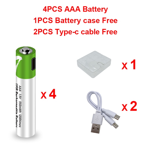 Smartoools 1.5v Aaa 550 Mwh Usb Rechargeable Li-Ion For Remote Control Wireless Mouse Toy Type_c Cable Charger