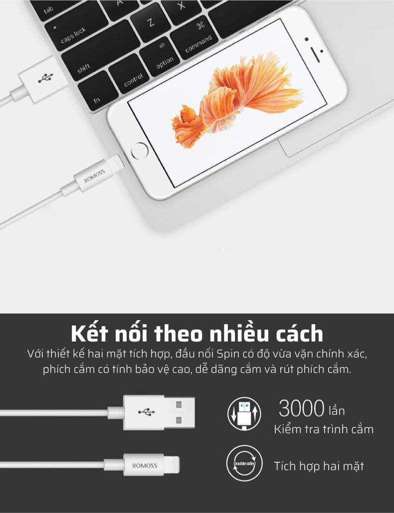 Cáp sạc nhanh Romoss, cáp sạc nhanh CB12 dây dài 1m