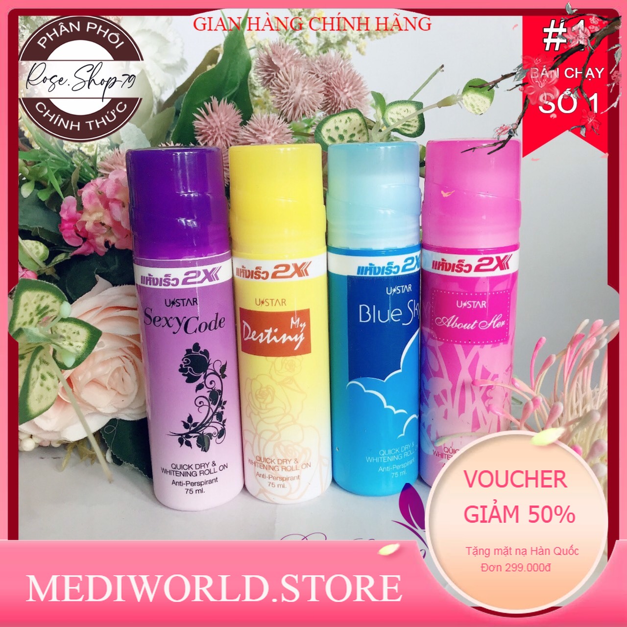 Lăn khử mùi trắng da 2x ustar thái lan 75ml - thái lan