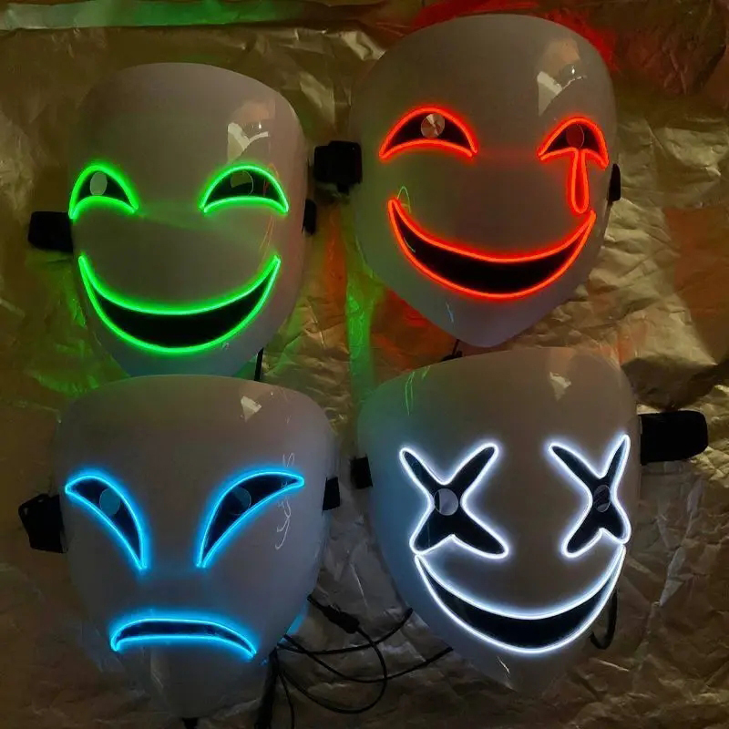 New Creative LED Halloween Clown Glow Mask White Green Blue Red Crying Smile Clown.