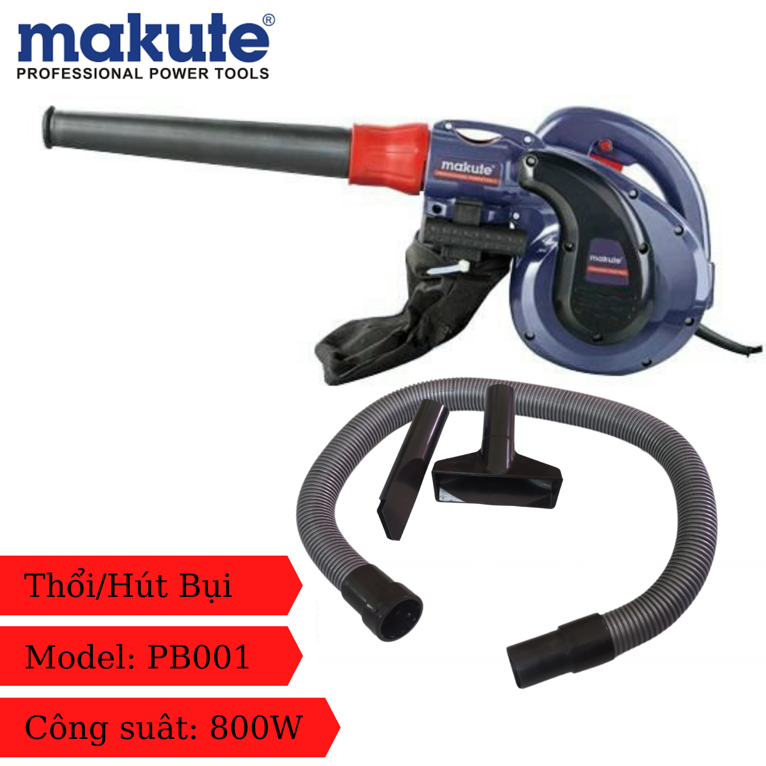 Máy Thổi bụi - Hút bụi PB001 Makute đầy đủ phụ kiện