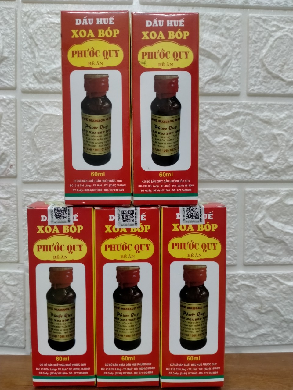 5 Dầu xoa bóp massage Huế Phước Quy ( chính hãng 5 chai x 60ml , loại có hộp )